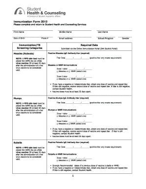 Immunization Form 2012
