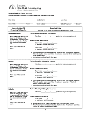 Student Immunization Form