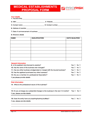 Medical Establishments Proposal Form