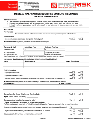 Medical Malpractice Insurance Proposal for Beauty Therapists