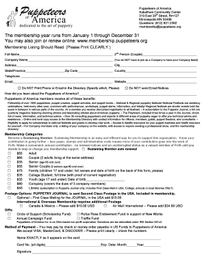 Puppeteers of America Membership Application