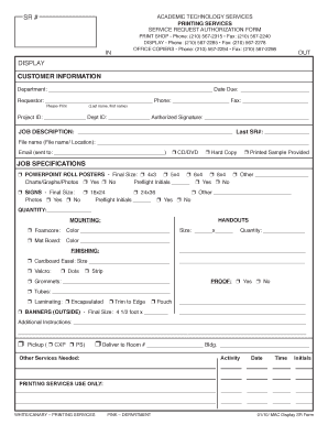 Printing Services Request Authorization Form