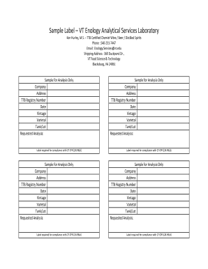 TTB Wine Analysis Request Form