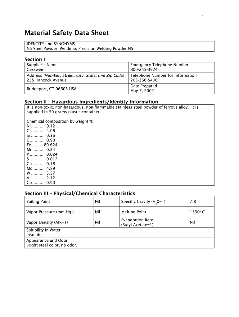 Fillable Online N5 Steel Powder Weldmax Precision Welding Powder N5 Fax