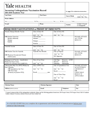 Yale University Incoming Undergraduate Vaccination Record