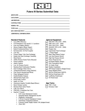 Futera III Series Submittal Data Form