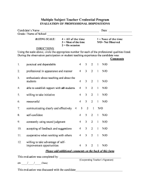 Teacher Credential Program Evaluation Form