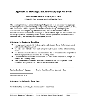 Teaching Event Authenticity Sign-Off Form