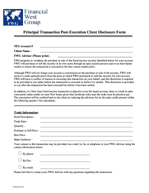 Principal Transaction Post-Execution Client Disclosure Form