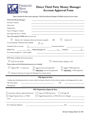 Third Party Money Manager Account Approval Form