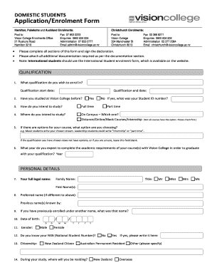 Vision College Domestic Student Application Form
