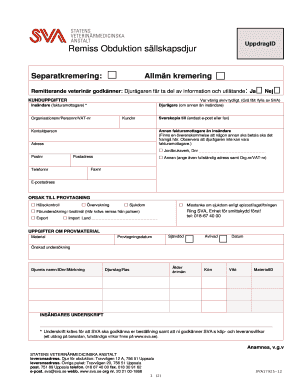 Swedish Veterinary Institute Pet Obduction Request Form