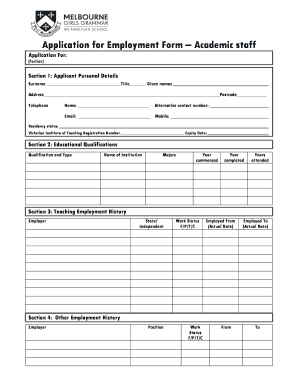 Academic Staff Employment Application Form