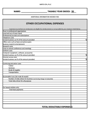 2013 Occupational Expenses Form
