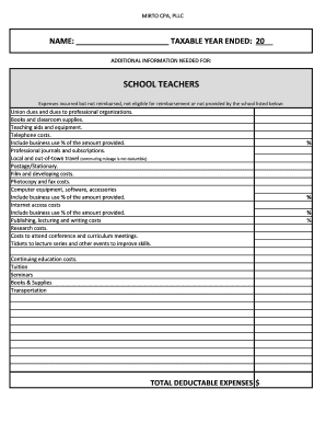 School Teacher Expense Deduction Form