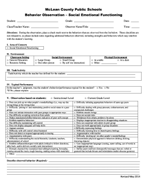 Behavior Observation Form for Social Emotional Functioning