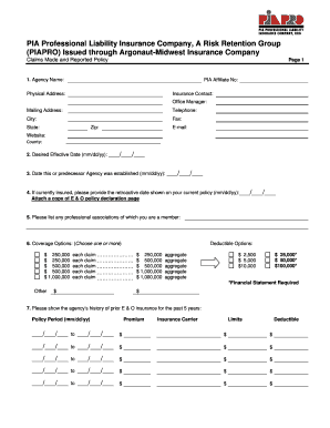 PIAPRO Professional Liability Insurance Application