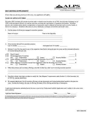 Securities Practice Supplement Form