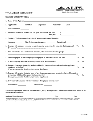 Title Agency Supplement Application