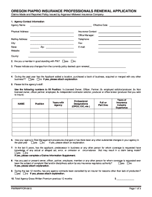 Oregon Insurance Professionals Renewal Application