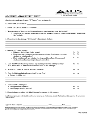 Of Counsel Attorney Supplement Form