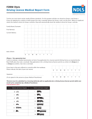 Driving Licence Medical Report Form D501