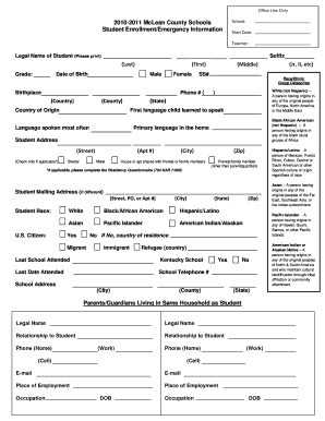 Student Enrollment/Emergency Information Form