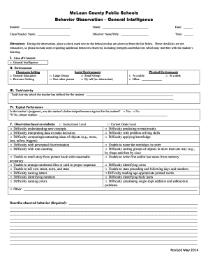Behavior Observation Form - General Intelligence