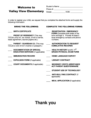 BRING THE FOLLOWING COMPLETE THE FOLLOWING FORMS - nuview schoolwires