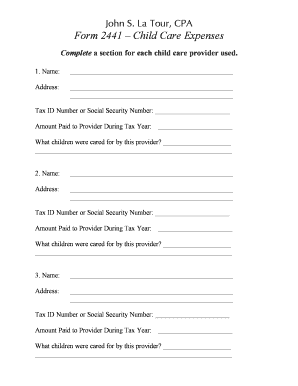 Form 2441 – Child Care Expenses