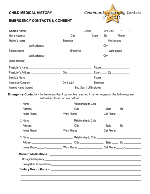 Child Medical History and Emergency Consent Form