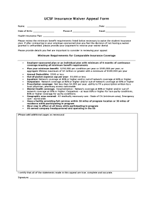 UCSF Insurance Waiver Appeal Form