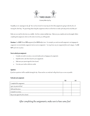 Third Grade Calamity Make Up Day Assignment
