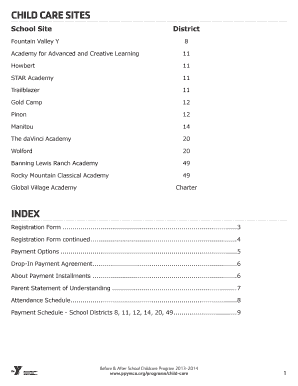 YMCA Before and After School Childcare Registration Form