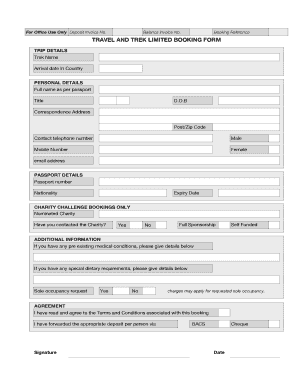 Travel and Trek Limited Booking Form