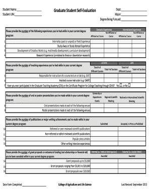 Graduate Student Self-Evaluation Form