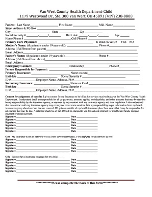 Van Wert County Health Department Child Consent Form