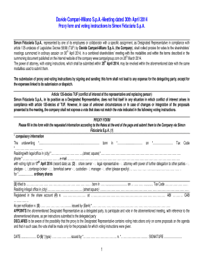 Proxy Form and Voting Instructions for Davide Campari-Milano Shareholders Meeting