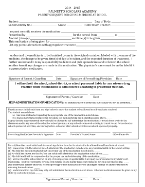 Parent Request for Giving Medicine at School