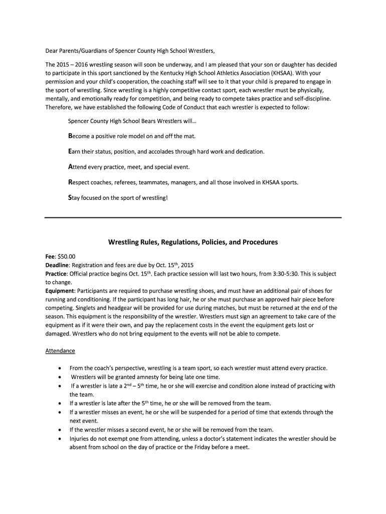 Fillable Online Wrestling Rules Regulations Policies and Procedures Fax Email Print pdfFiller