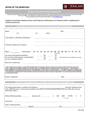 Texas A&M University Official Withdrawal Form