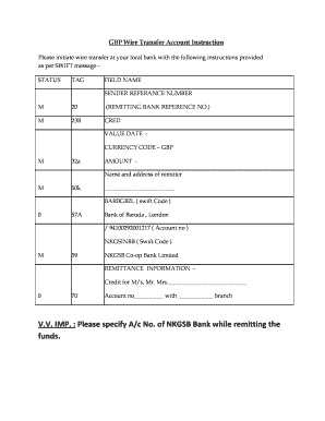 GBP Wire Transfer Account Instruction