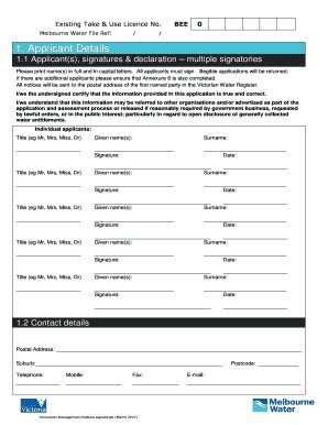 Existing Take & Use Licence Application