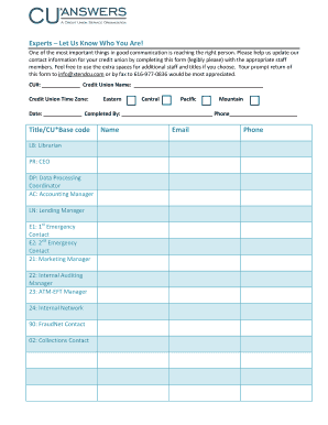 Credit Union Staff Contact Form