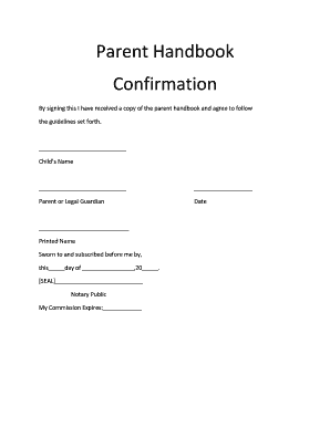 Parent Handbook Confirmation Form