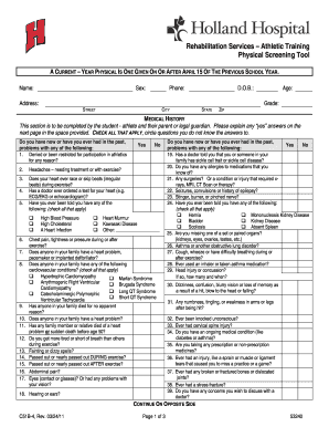 Athletic Training Physical Screening Tool