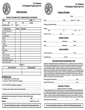 O.K. Conference Pre-Participation Physical Exam Form