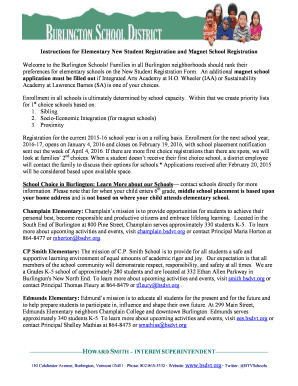 Burlington Elementary New Student Registration Form