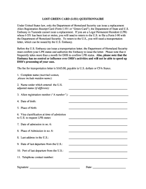 Lost Green Card Transportation Letter Request