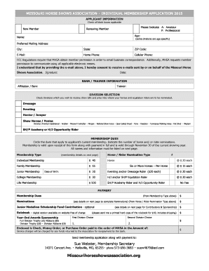 Missouri Horse Shows Association Membership Application